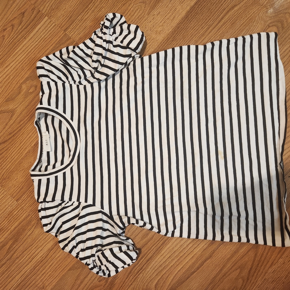 A.L.C. Black and White Fitted Ruffled Blouse